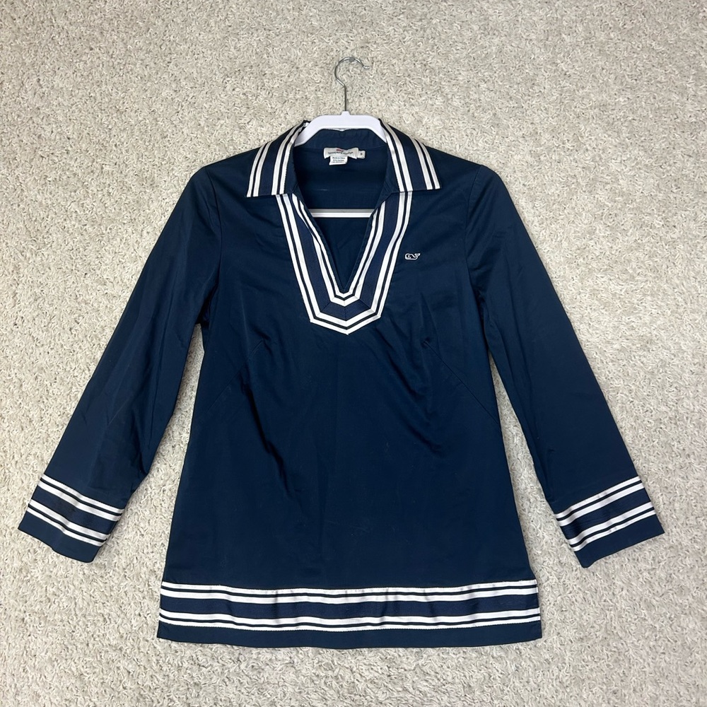 Vineyard Vines Grosgrain Sateen Top Size 6 Navy Preppy Old Money Summer Party
